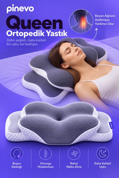 Queen Terapi Ortopedik Visco Geniş Boyun Destek Yastığı 70x40x14 cm – Geniş Ergonomik Kelebek Form