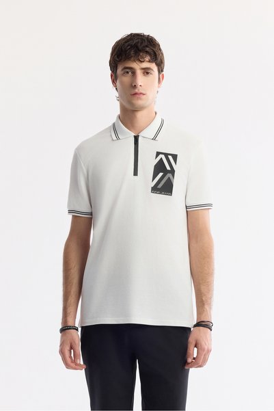 Avva Men's White Polo Neck Printed 100% Cotton Regular Fit T-Shirt A51Y1167