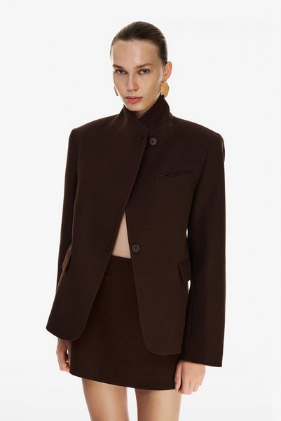 VATKALI Dik yaka kruvaze kaşe blazer