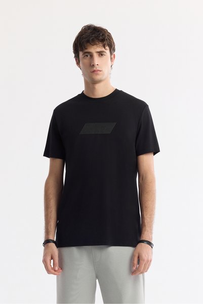 Avva Men's Black Crew Neck Printed Rayon Soft Touch Regular Fit T-Shirt A51Y1031