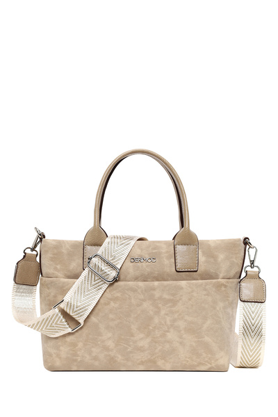 Derimod Women's Cream Long Strap Nubuck Shoulder Bag 26Sbd2106V3