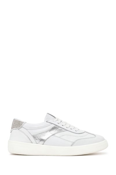 Derimod Women's White Lace-Up Thick-Soled Stone Leather Sneaker Af450017Dv