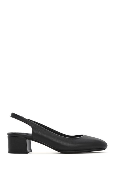Derimod Flex Women's Black Open Back Thick Short Heeled Leather Shoes 26Pfd14...