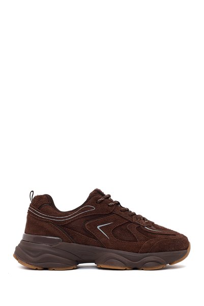 Derimod Women's Brown Lace-Up Thick Soled Suede Leather Sneaker Af520013Ds