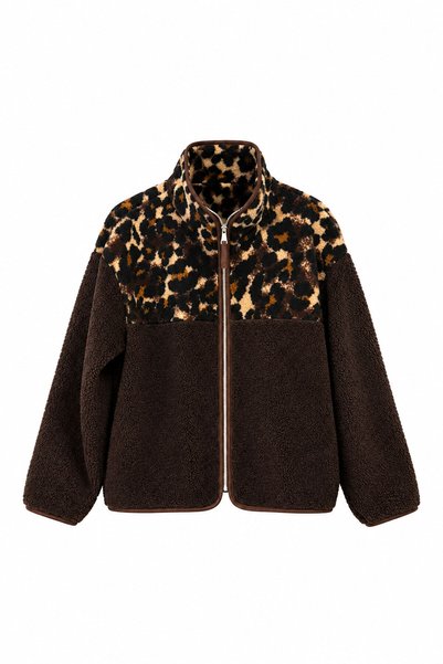 MAGARDE Premium Leopar Desen Fermuarlı Polar- KAHVE-SİYAH