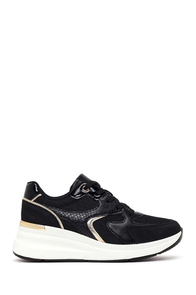 Derimod Kadın Siyah Bağcıklı Dolgu Topuklu Sneaker AF57500255