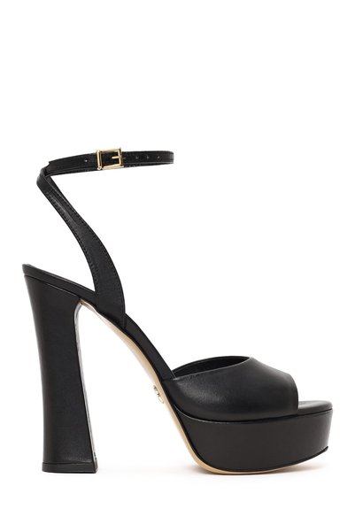 Derimod Women's Black Ankle Buckle High Thick Heeled Platform Leather Sandals...
