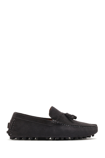 Derimod Men's Grey Tassel Suede Genuine Leather Shoes, Casual Shoes, Daily Sh...