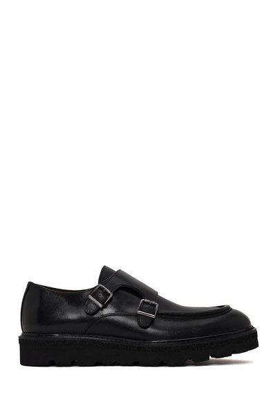 Derimod Men's Black Double Buckle Thick Sole Leather Casual Shoes Wm750027Dv