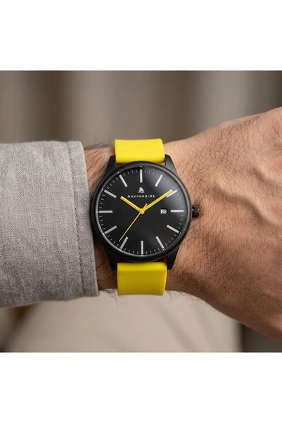 Navimarine Men's Watch with Yellow Silicone Strap and Black Dial, NVM59-ZR2, ...