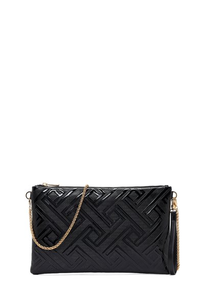 Derimod Women's Black Chain Strap Patterned Patent Leather Portfolio Bag Wb57...