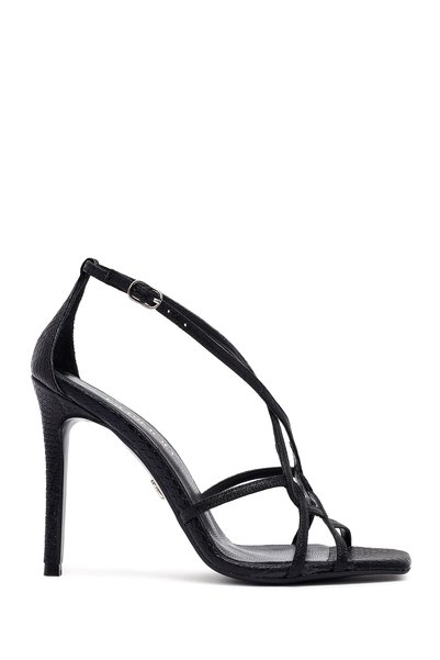 Derimod Schwarze Damen-Abendschuhe mit Knöchelschnalle und dünnem Absatz, Met...