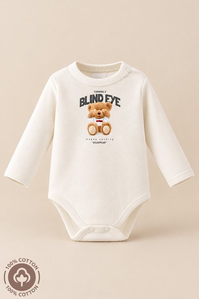 Miniel Unisex Bebek %100 Pamuklu 0-12 Ay Baskılı Bebek Uzun Kollu Body Zıbın