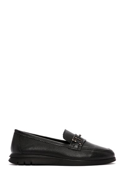 Derimod Women's Black Buckle Leather Shoes, Comfort Loafer 26Pfd150318