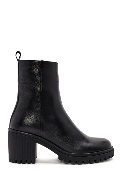 Derimod Women's Black Heeled Zippered Leather Boots Wf180007Df
