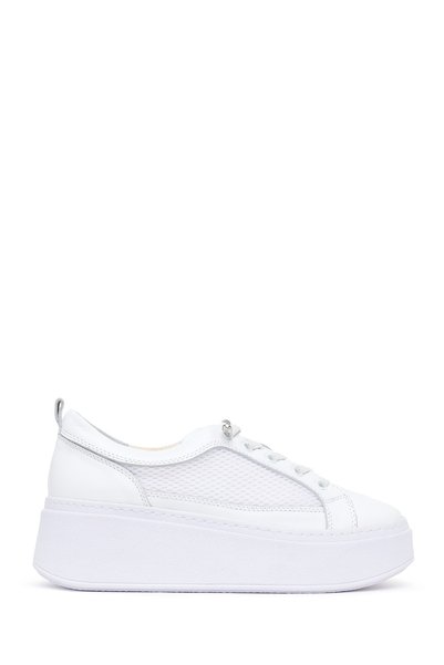 Derimod Women's White Lace-Up Thick-Soled Leather Sneaker 26Pfd371918