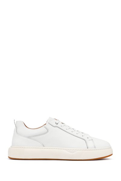 Derimod Men's White Lace-Up Thick Soled Genuine Leather Sneaker, Winter Sport...