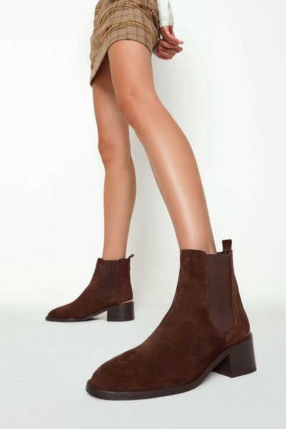 Derimod Women's Brown Suede Leather Chelsea Boots 25Wfd153410