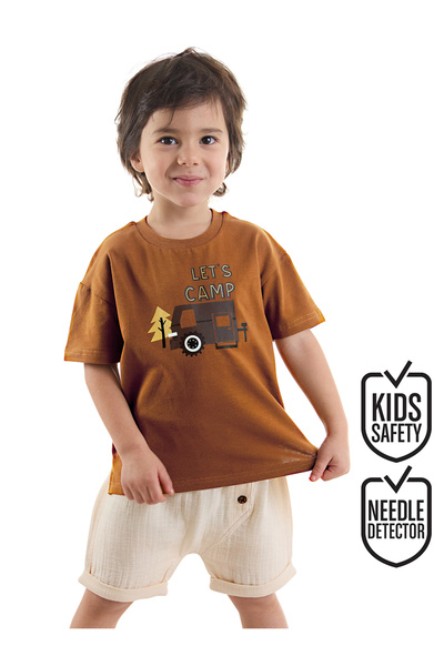 Denokids Σετ μπλουζάκι και σορτς μουσελίνας για αγόρια με κάμπινγκ καρότσι, κ...
