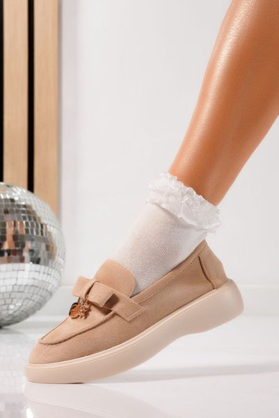 Zaira Pantofi casual dama bej din piele ecologica intoarsa Enisse #24085 - 40