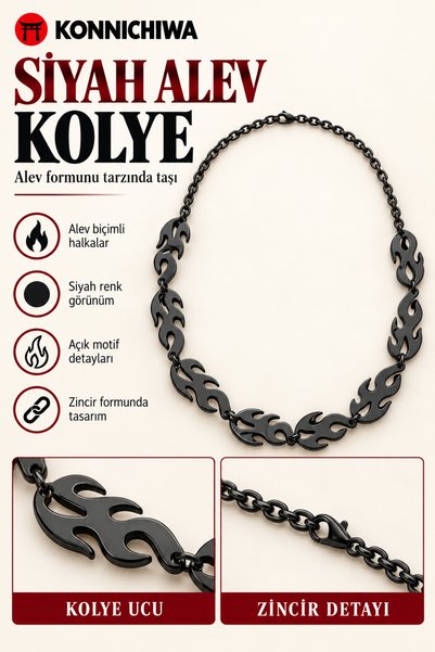 FG KONNİCHİWA Flame Figured Chain Necklace Silver and Black Unisex