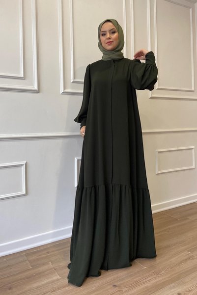 Berel Moda Belted Collar Skirt with Ruffle Detail Crepe Sena Tunic Khaki Green