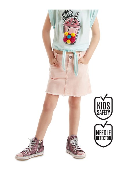 Denokids Pembe Denim Mini Kız Çocuk Etek
