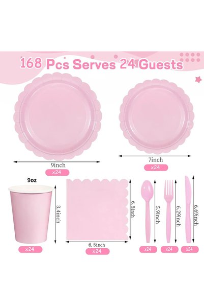Choice Set-168pcs Multi Piece Pink Party Utensil Set Including Paper Tray, Na...