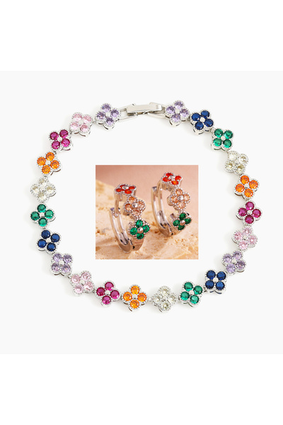 Choice1 silver 2pcs RAKOL Colorful Clover Zircon Bracelet Fashion Charm Gorge...