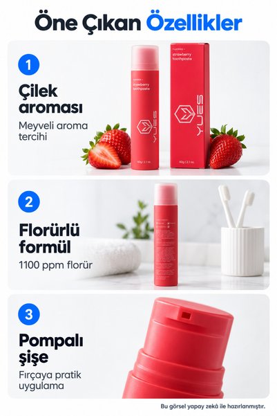 YUES Fluoride+ Strawberry Toothpaste Çilek Aromalı Beyazlatıcı Diş Macunu