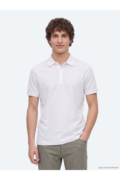 Kip White Patterned Polo Neck T-Shirt
