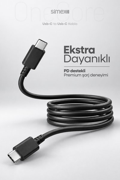Simex Samsung Uyumlu 45W TYPE-C to TYPE-C Hızlı Şarj Kablosu 5A Carplay Deste...