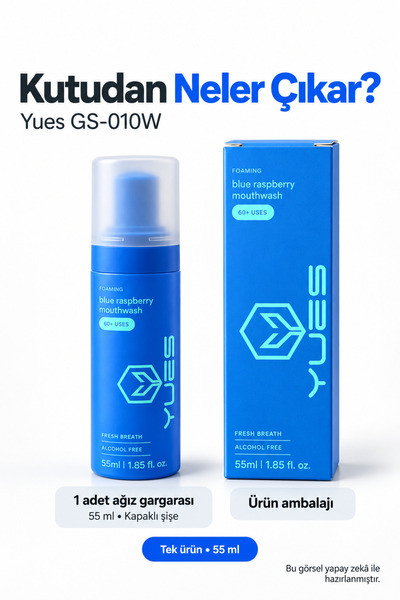 YUES Foaming Blue Raspberry Mouthwash Köpük Ahududu Aromalı Ağız Gargarası Alkolsüz Ferah Nefes 60+ Kullanım
