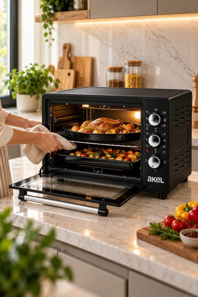 Akel Lambalı, Termostatlı, Çift Tepsili 38 Litre Midi Fırın Af380l