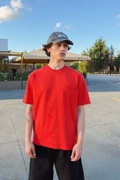 Flaw Wear Basic Oversize Fit Red T-Shirt