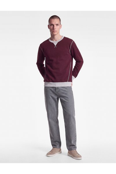 Koton Crew Neck Sweatshirt with Raised Color Contrast and Stitching Detail