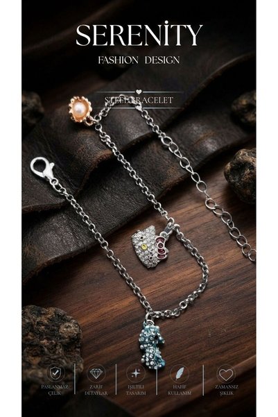 Serenity Hello Kitty Charm Stone Steel Bracelet