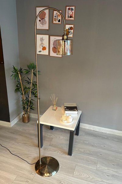 Bamyum Lille Bal Rengi Cam Lambader Modern Dekoratif Metal Oturma Odası Çalış...
