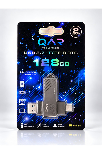 QAR USB 3.0 Type-C OTG Siyah 128 GB Metal Flash Bellek