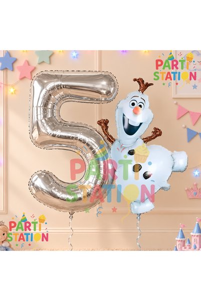 Parti Station Frozen Olaf Concept 5 Year Old Silver Foil Number Balloon Set