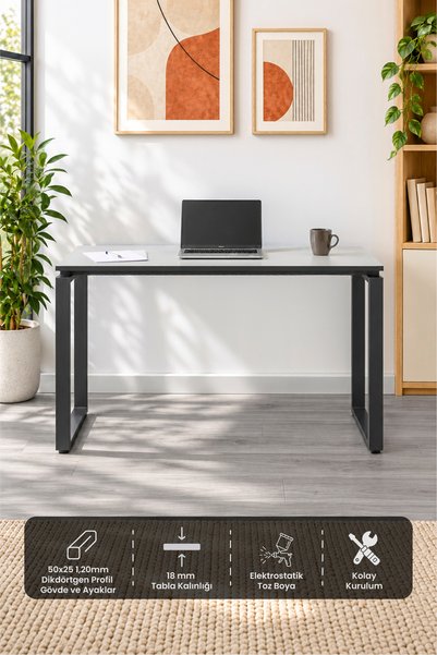 Arpelia Çalışma Masası Dikdörtgen Ayaklı 120x60x73 CM (Lava - Gri - Kenarları...