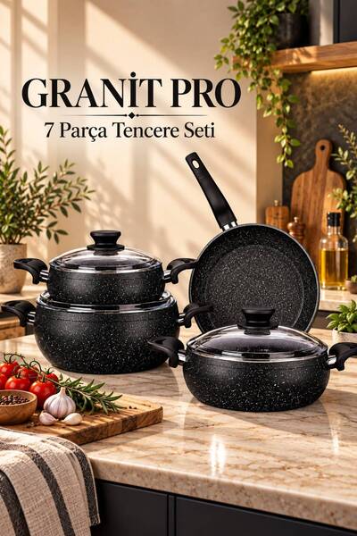 LAVONNI Granit Pro 7 Piece Granite Casserole Cookware Set with Black Bakelite...