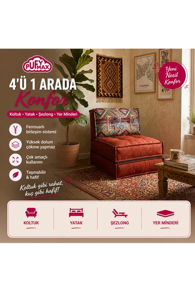 PUFYMAX Comfy PLUS Yeni Nesil Bohem Tekli katlanır Koltuk,yataklı Katlanır Be...