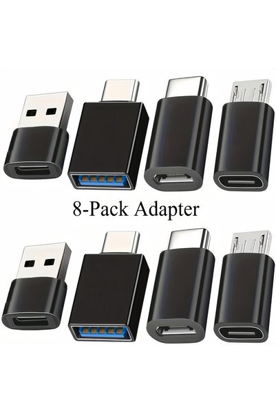 Choice مجموعة سوداء من 8 محولات USB 3.0 إلى USB-C - محول OTG من النوع C ذكر/أ...