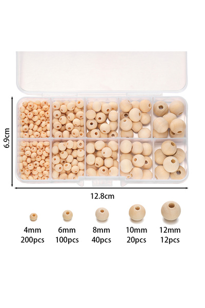 Choice Wooden Beads Set 372pcs/Lots 4-12mm Round Ball Wooden Beads Spacer Loo...