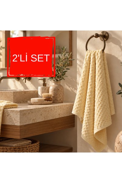 Marecot Striped 100% Cotton Hand Towel, YELLOW, 50 x 70 cm, Set of 2