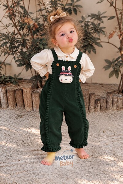 METEOR BABY Baby Girl Set - Salopet Set - Rabbit Detailed Ruffle Salopet 2-Pi...