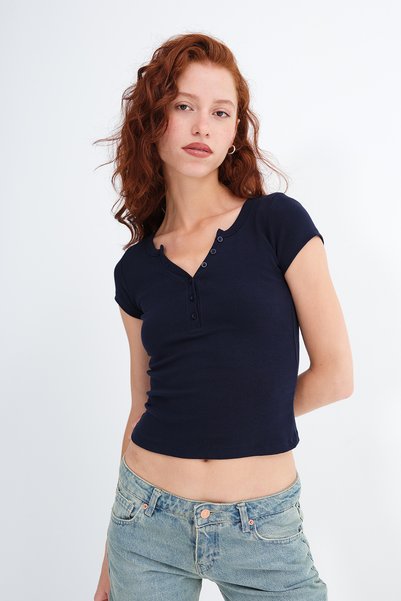 Addax Buttoned Basic T-Shirt P0456