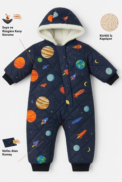 Freemen Bebek Astronot Su ve Rüzgar Geçirmez Tulum – Kapüşonlu ve Kürklü