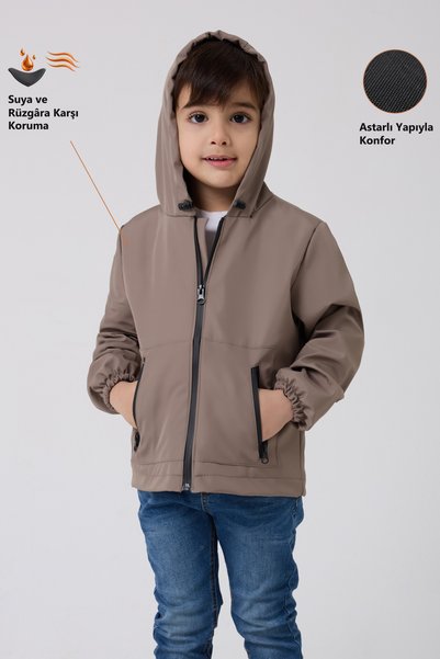 Freemen Boy's Mink Lined Water and Windproof Hooded Double Zipper Raincoat